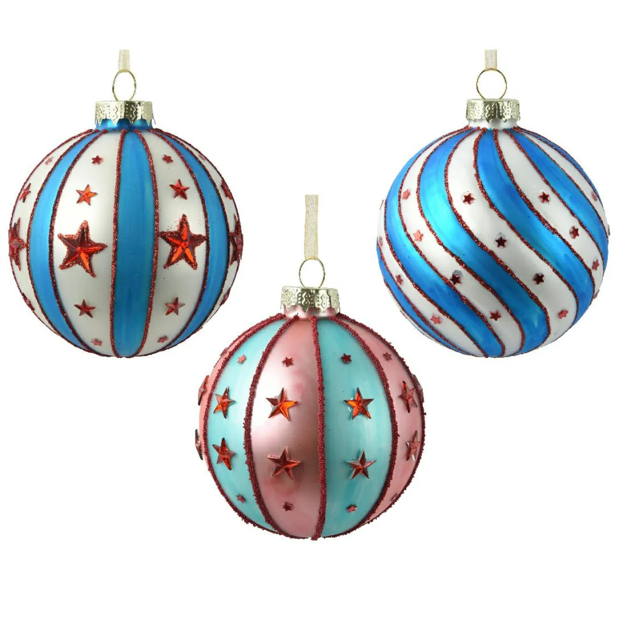 Boule De Noël|KAEMINGK Lot de 12 boules de Noël en verre (D80 mm) Grand Chapiteau Multicolore Bleu