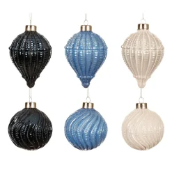 Boule De Noël|KAEMINGK Lot de 12 boules de Noël en verre (D80 mm) Torsades et blanc Bleu