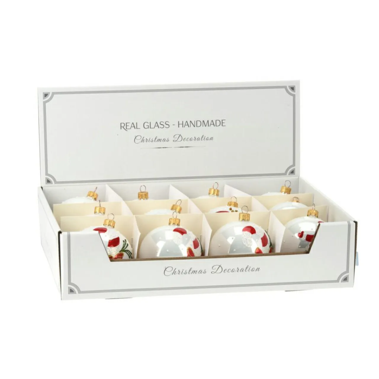 Boule De Noël|KOOPMAN Lot de 12 boules de Noël en verre (D80 mm) Noël Tradition nacré Blanc