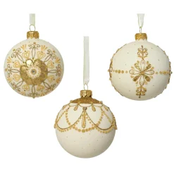 Boule De Noël|KAEMINGK Lot de 6 boules de Noël en verre (D80 mm) Versailles Blanc laine