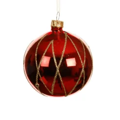 Boule De Noël|KAEMINGK Lot de 6 boules de Noël en verre (D80 mm) Prestige pailleté or Rouge