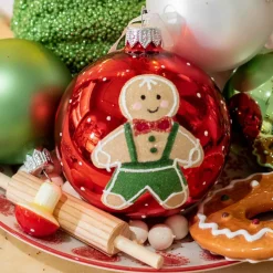Boule De Noël|KAEMINGK Lot de 6 boules de Noël en verre (D80 mm) Petit biscuit Rouge