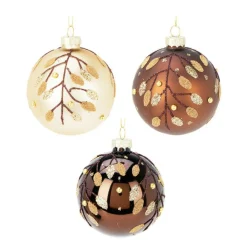 Boule De Noël|KOOPMAN Lot de 12 boules de Noël en verre (D80 mm) Feuilles d'or Marron