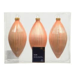 Boule De Noël|KAEMINGK Lot de 3 boules de Noël en verre (D60 mm) Goutte précieuse Rose Pêche
