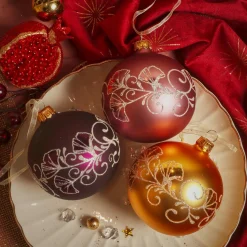 Boule De Noël|KAEMINGK Lot de 6 boules de Noël en verre (D80 mm) Bucolique Or, figue et rose Multicolore