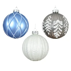 Boule De Noël|KAEMINGK Lot de 12 boules de Noël en verre (D100 mm) Rêverie , blanc et gris Bleu Ciel
