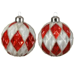 Boule De Noël|KAEMINGK Lot de 12 boules de Noël en verre (D80 mm) Damiers et blanc Rouge