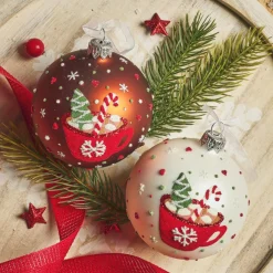 Boule De Noël|KAEMINGK Lot de 6 boules de Noël en verre (D80 mm) Chocolat chaud et brun café Blanc