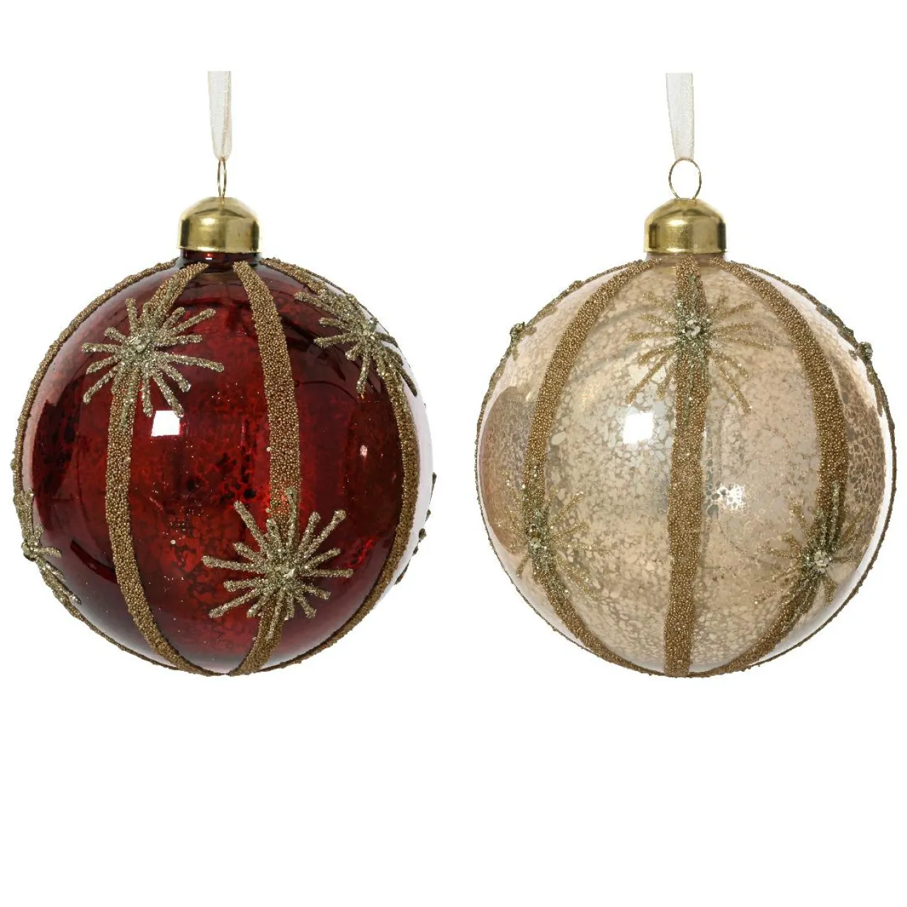 Boule De Noël|KAEMINGK Lot de 12 boules de Noël en verre (D100mm) Feu d'artifice et Bordeaux Perle