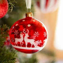 Boule De Noël|KAEMINGK Lot de 6 boules de Noël en verre (D80 mm) Rudolf Rouge