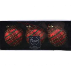 Boule De Noël|KAEMINGK Lot de 3 boules de Noël en verre (D80 mm) Carreaux paillettés Rouge