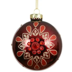 Boule De Noël|KAEMINGK Lot de 3 boules de Noël en verre (D80 mm) Folk Flower Rouge