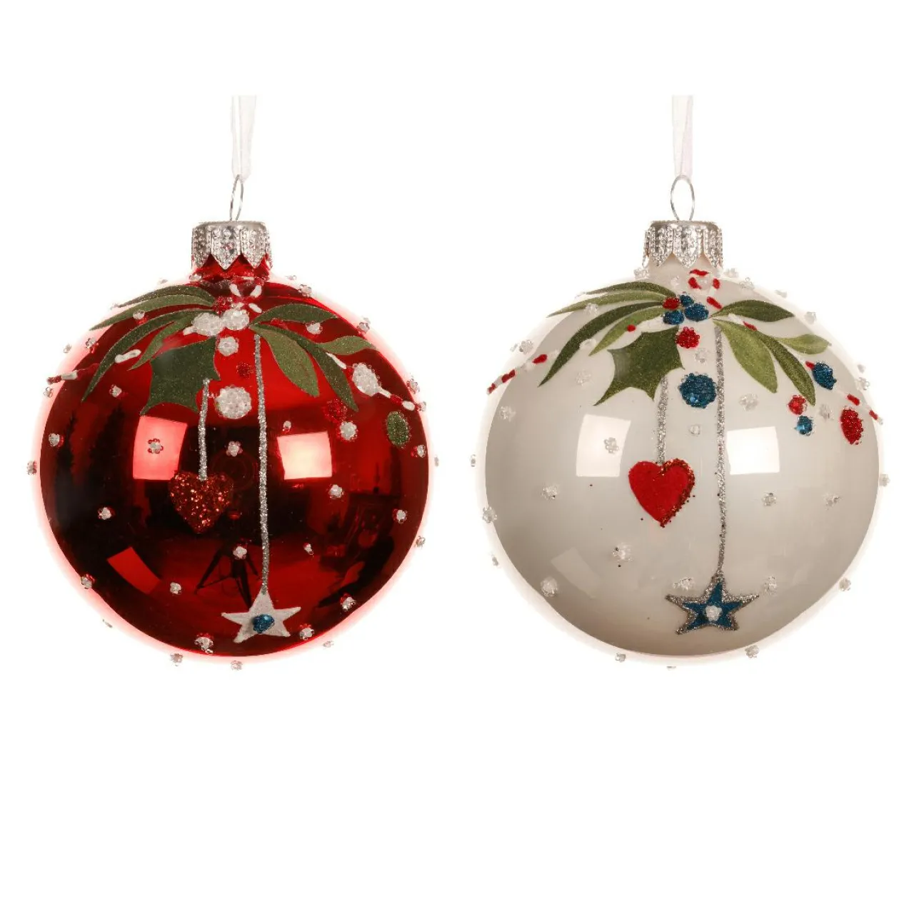 Boule De Noël|KAEMINGK Lot de 6 boules de Noël en verre (D80 mm) Noël d'Antan et blanc Rouge