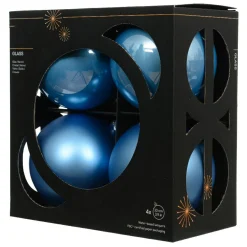 Boule De Noël|KAEMINGK Lot de 4 Boules de Noël en verre (D100 mm) Boréal Bleu Ciel