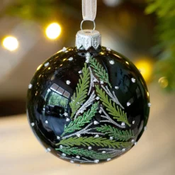 Boule De Noël|KAEMINGK Lot de 6 boules de Noël en verre (D80 mm) Branches de sapin Noir