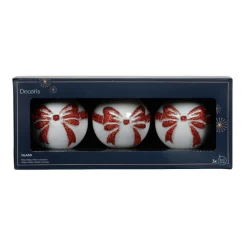 Boule De Noël|KAEMINGK Lot de 3 Boules de Noël en verre (D80 mm) Scarlette et Rouge Blanc