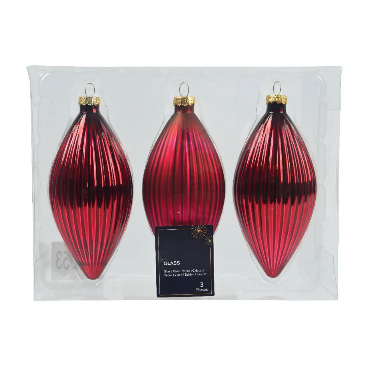 Boule De Noël|KAEMINGK Lot de 3 boules de Noël en verre (D60 mm) Goutte précieuse Bordeaux