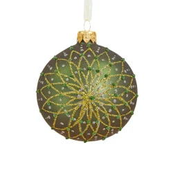 Boule De Noël|KAEMINGK Lot de 6 boules de Noël en verre (D80 mm) Fleurs pailletées Vert sapin