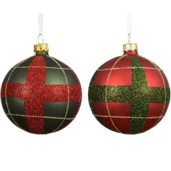 Boule De Noël|KAEMINGK Lot de 6 boules de Noël en verre (D80 mm) Ecossais et vert Rouge