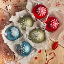 Boule De Noël|KAEMINGK Lot de 6 boules de Noël en verre (D80 mm) Santa Christmas Multicolore