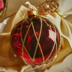 Boule De Noël|KAEMINGK Lot de 6 boules de Noël en verre (D80 mm) Prestige pailleté or Bordeaux