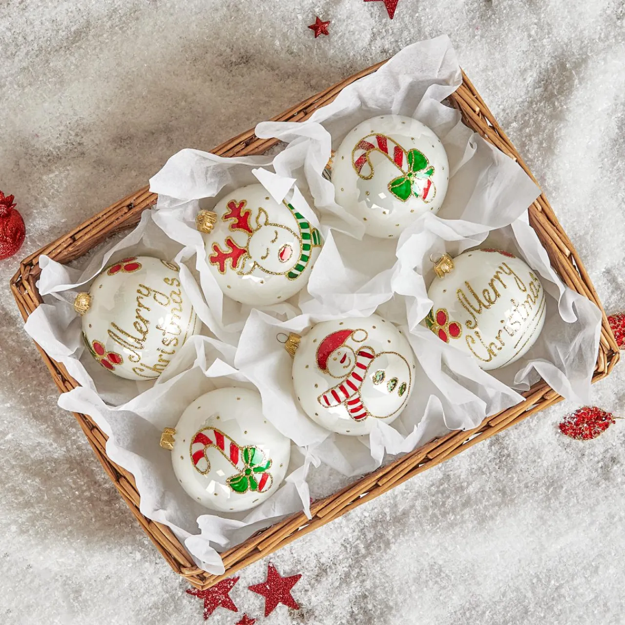 Boule De Noël|KOOPMAN Lot de 6 boules de Noël en verre (D100 mm) Mignonneries nacré Blanc