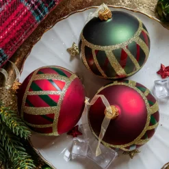 Boule De Noël|KAEMINGK Lot de 6 boules de Noël en verre (D80 mm) Carreaux Vert et Rouge