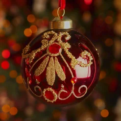 Boule De Noël|KAEMINGK Lot de 3 boules de Noël en verre (D80 mm) Palazzo Bordeaux