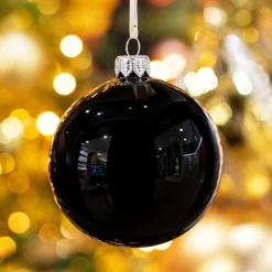Boule De Noël|KAEMINGK Lot de 6 boules de Noël en verre (D80 mm) Arctique brillantes Noir