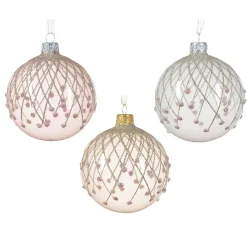 Boule De Noël|KAEMINGK Lot de 6 boules de Noël en verre (D80 mm) Vintage Reno et perle Rose