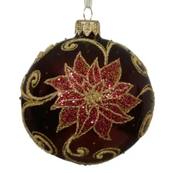 Boule De Noël|KAEMINGK Lot de 6 boules de Noël en verre (D80 mm) Poinsettia Bordeaux