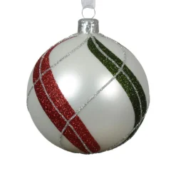 Boule De Noël|KAEMINGK Lot de 6 boules de Noël en verre (D80 mm) Torsades Carreaux d'hiver Blanc