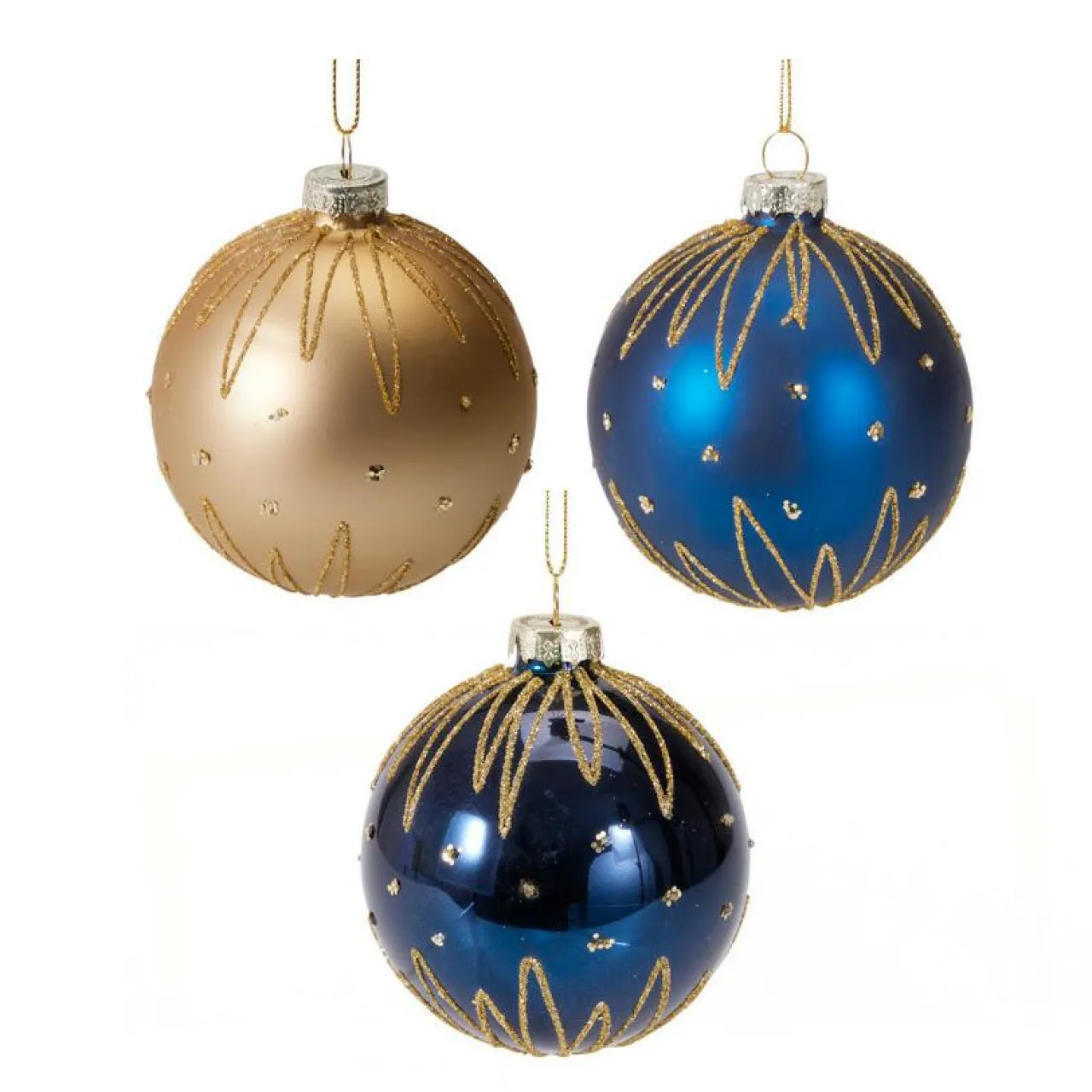 Boule De Noël|KOOPMAN Lot de 12 boules de Noël en verre (D80 mm) Trésors de Minuit nuit et doré Bleu