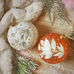 Boule De Noël|KAEMINGK Lot de 6 boules de Noël en verre (D80 mm) Nature d'hiver et blanc laine Cognac
