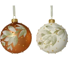 Boule De Noël|KAEMINGK Lot de 6 boules de Noël en verre (D80 mm) Nature d'hiver et blanc laine Cognac