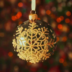 Boule De Noël|KAEMINGK Lot de 6 boules de Noël en verre (D80 mm) Flocon pailleté Vert sapin