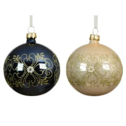 Boule De Noël|KAEMINGK Lot de 6 boules de Noël en verre (D80 mm) Marie-Antoinette nuit et perle Bleu