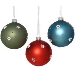 Boule De Noël|KAEMINGK Lot de 6 boules de Noël en verre (D80 mm) Fleurs et pois Multicolore