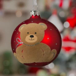 Boule De Noël|KAEMINGK Lot de 6 boules de Noël en verre (D80 mm) Teddy Rouge