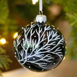 Boule De Noël|KAEMINGK Lot de 6 boules de Noël en verre (D80 mm) Branches d'hiver Noir