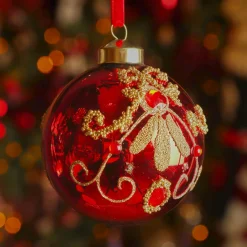 Boule De Noël|KAEMINGK Lot de 3 boules de Noël en verre (D80 mm) Palazzo Rouge