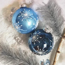 Boule De Noël|KAEMINGK Lot de 12 boules de Noël en verre (D80 mm) Etincelles de Noël Bleu ciel et Bleu nuit
