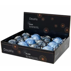 Boule De Noël|KAEMINGK Lot de 12 boules de Noël en verre (D80 mm) Etincelles de Noël Bleu ciel et Bleu nuit