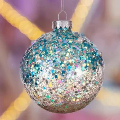 Boule De Noël|KAEMINGK Lot de 3 boules de Noël en verre (D80 mm) Pailletées Bleu