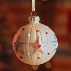 Boule De Noël|KAEMINGK Lot de 3 boules de Noël en verre (D80 mm) Cirque étoilé Perle
