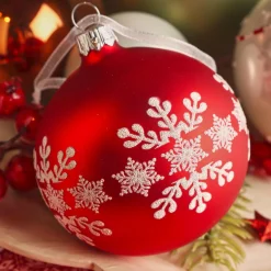 Boule De Noël|KAEMINGK Lot de 6 boules de Noël en verre (D80 mm) Flocon de neige Rouge