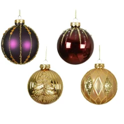 Boule De Noël|KAEMINGK Lot de 12 boules de Noël en verre (D80 mm) Shine Glam et figue Or