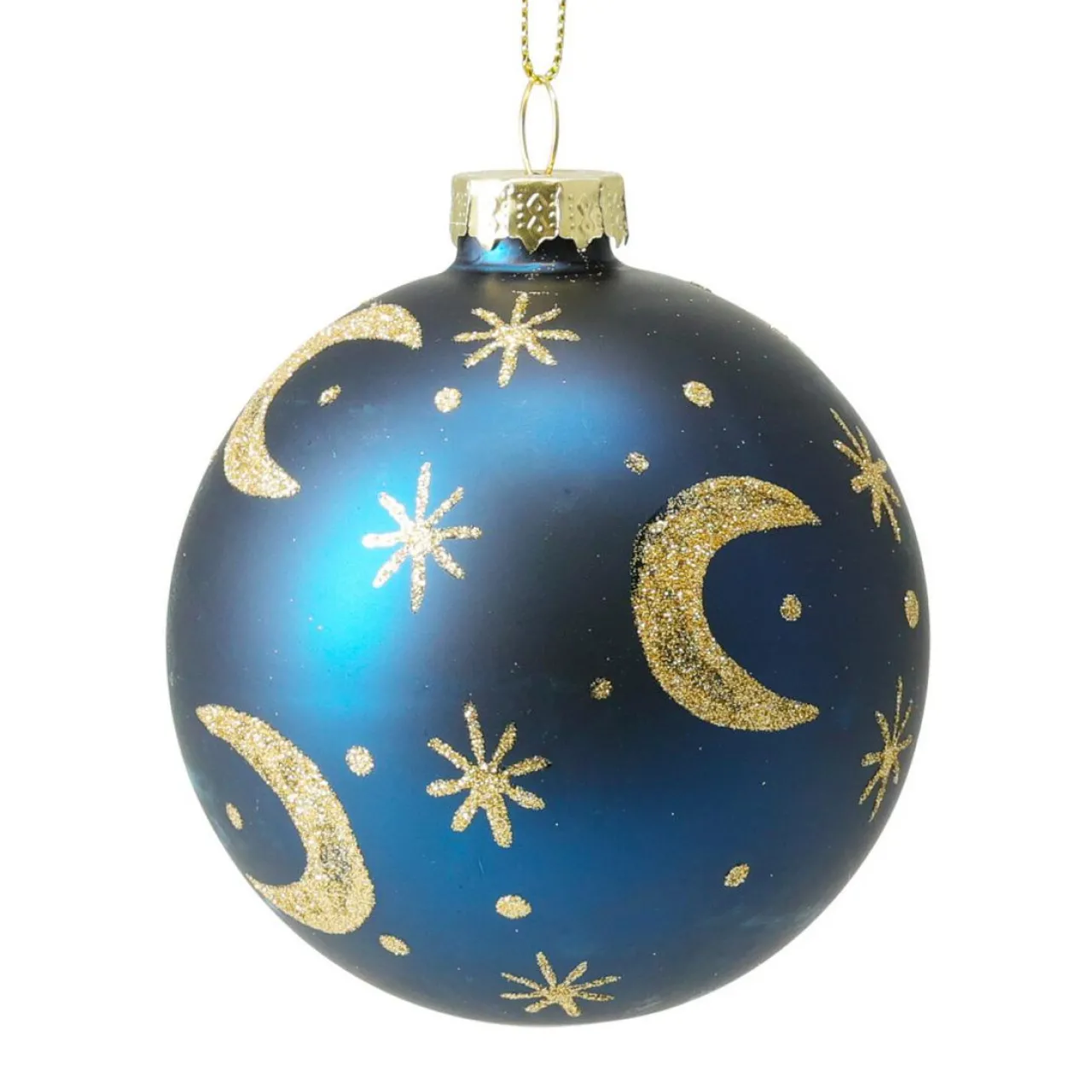 Boule De Noël|KOOPMAN Lot de 12 boules de Noël en verre (D80 mm) Moon nuit et doré Bleu