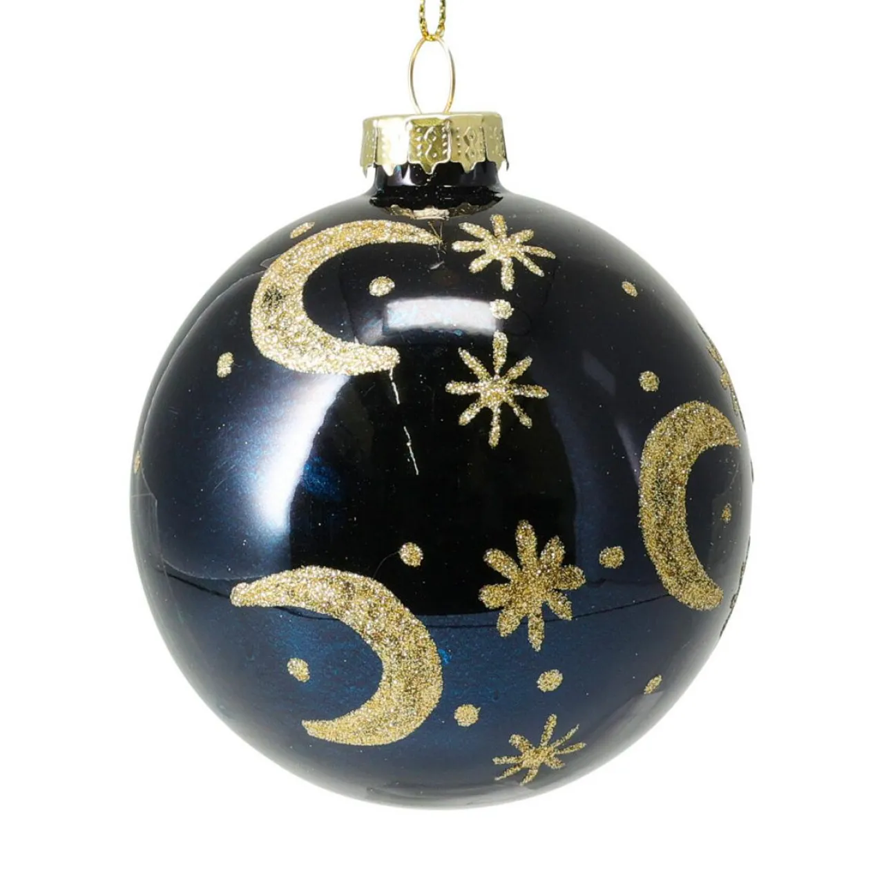 Boule De Noël|KOOPMAN Lot de 12 boules de Noël en verre (D80 mm) Moon nuit et doré Bleu