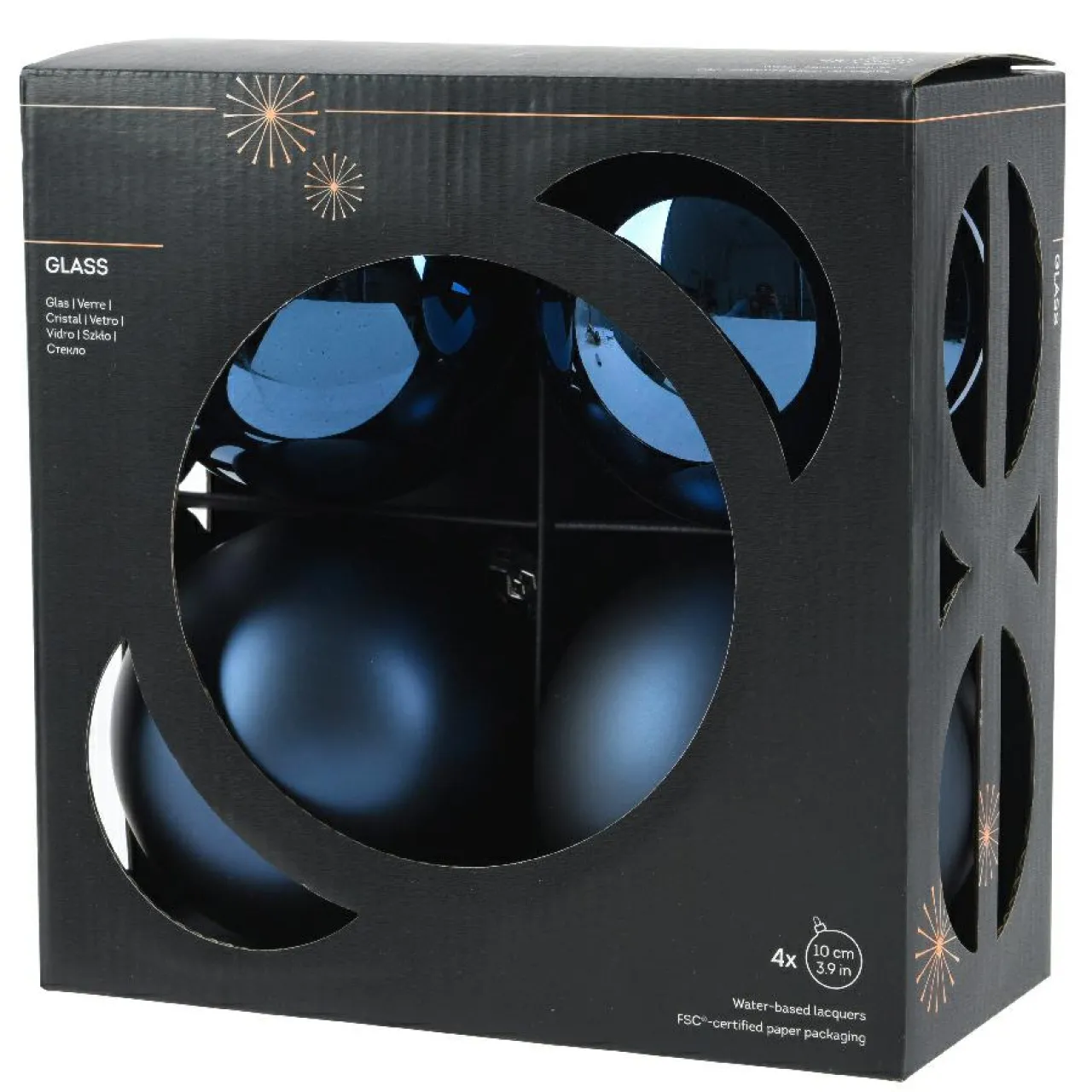 Boule De Noël|KAEMINGK Lot de 4 Boules de Noël en verre (D100 mm) Boréal Bleu nuit